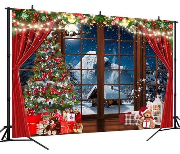 Black 7x5FT Black Window Backdrop for Christmas Trees & Santa