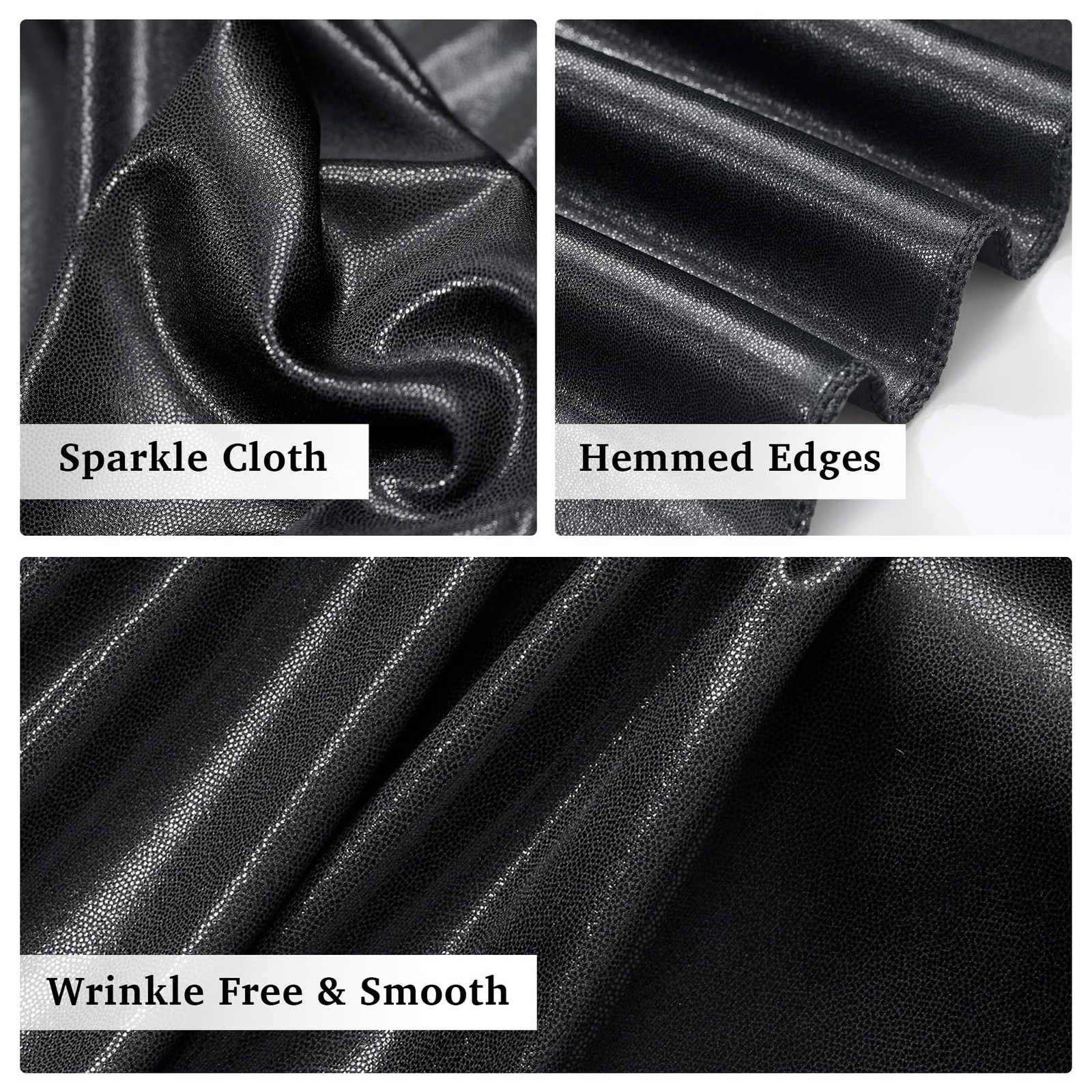 10×10 ft Black Sequin Backdrop Curtain Panels for Parties, Free Glitter Photo…