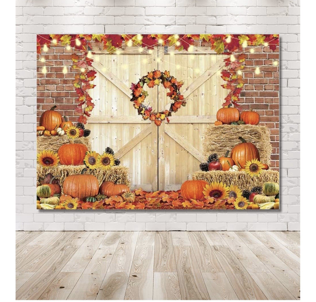 10×7 FT Fall Thanksgiving Autumn Pumpkin Harvest Barn Door Backdrop (T-28)