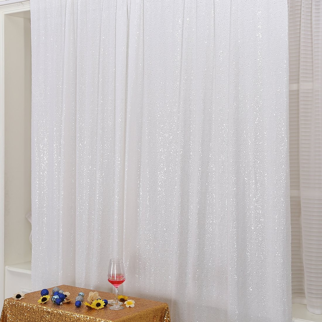 White Sequin Photography Backdrop Curtain 6FT x 8FT Party Decor
