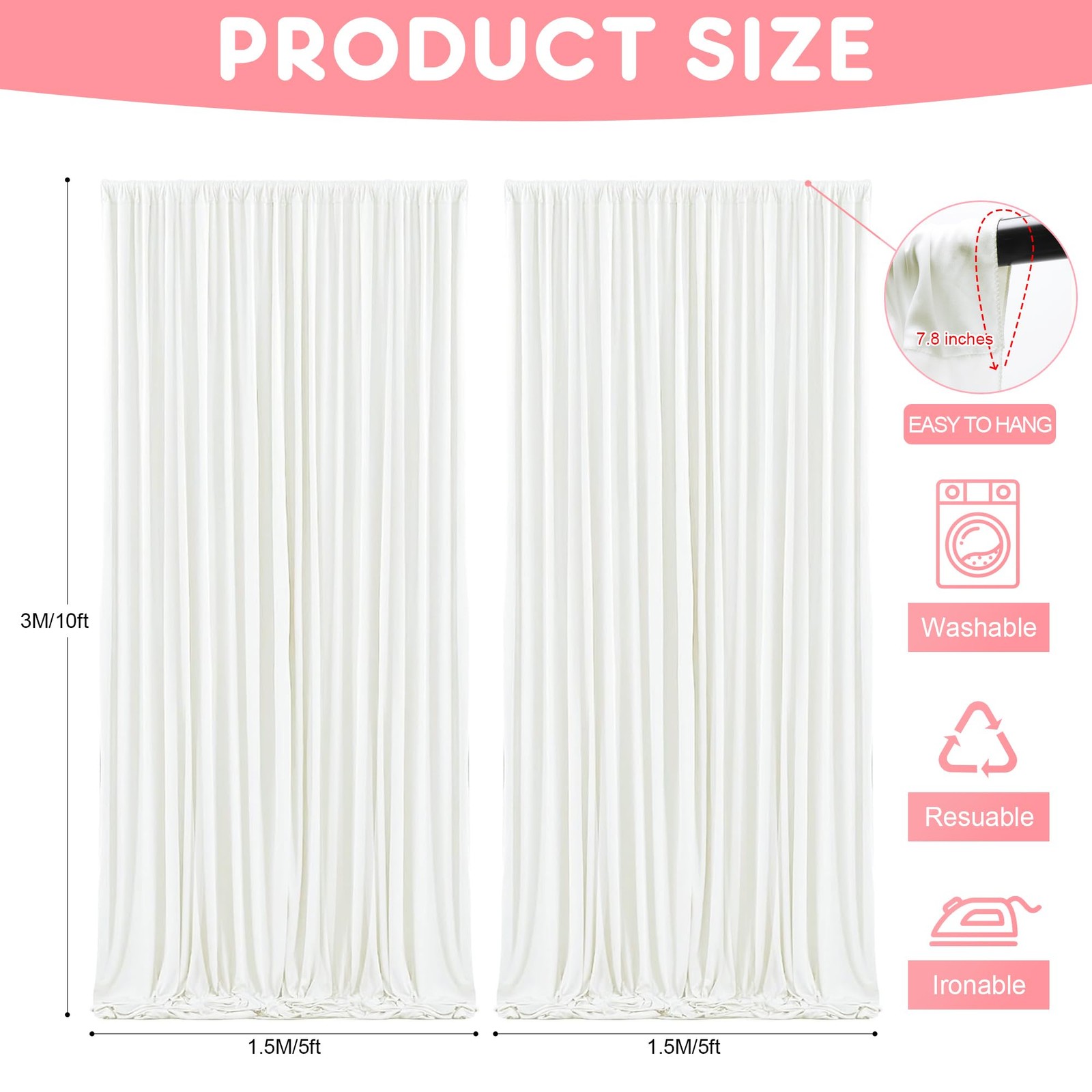 10x10FT Ivory Backdrop Curtains for Parties, Polyester Photo Fabric Curtain B…