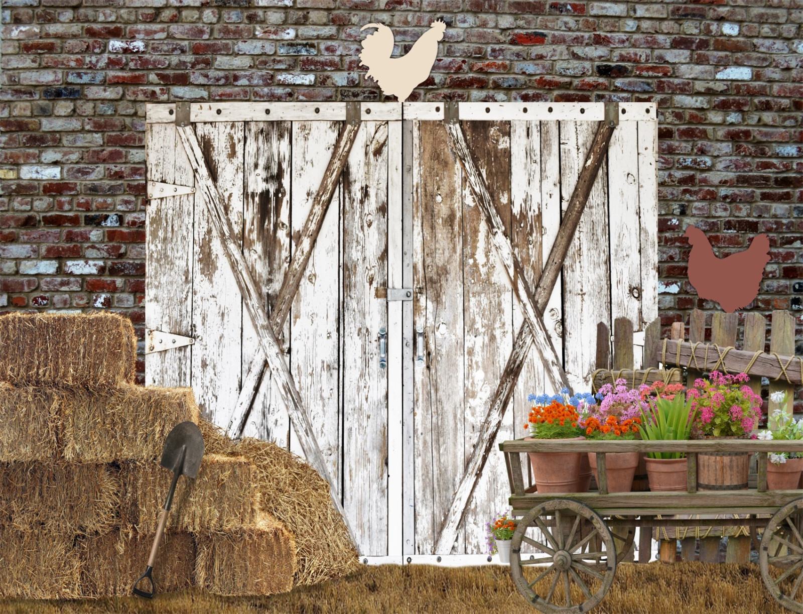 10x8ft Farmhouse Wildflower Rustic Wood Barn DoorPhoto Background Studio Props