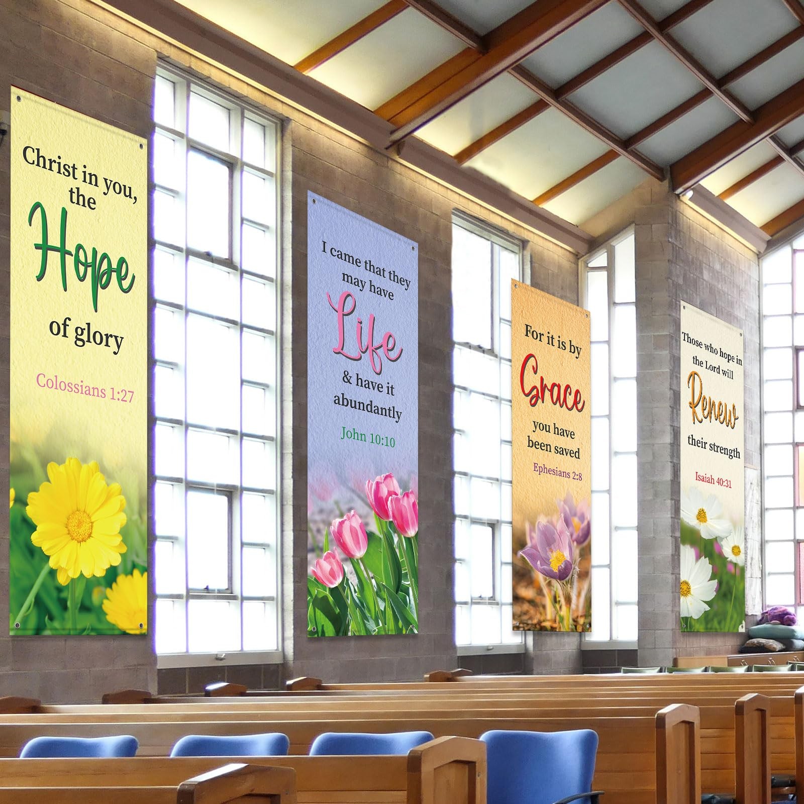 4Pcs Church Banners for Sanctuary Wall Welcome Inspirational Religious Banner…