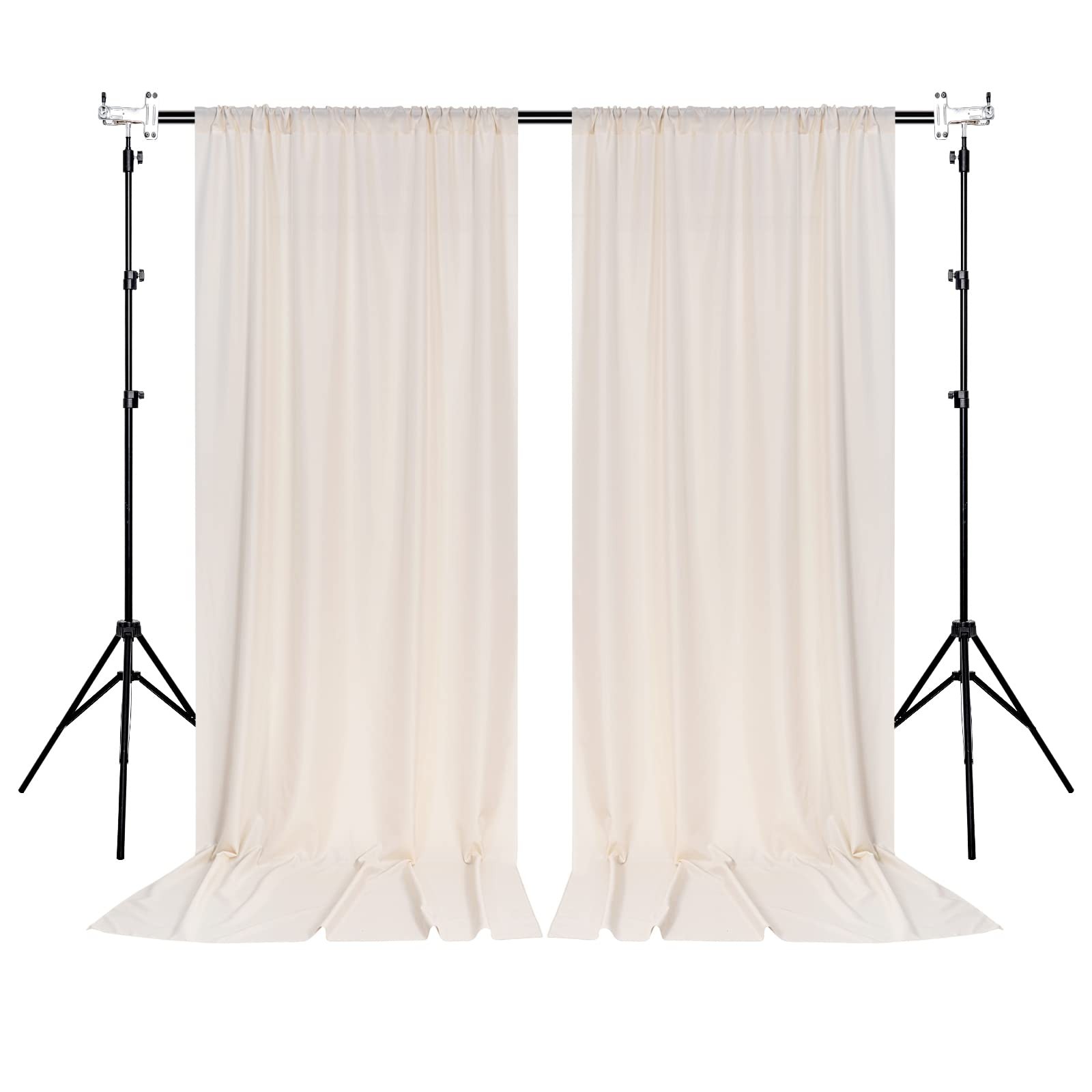 2 PCS 5×10 Ft Beige Backdrop Curtains Fabric Drapes Rod Pocket Light Filtering