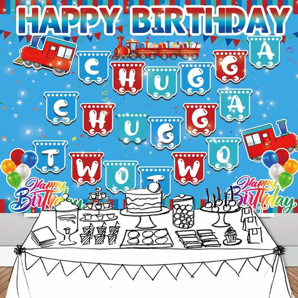 Happy 2nd Birthday Train Backdrop Banner Vinyl Party Supplies 7x5Ft