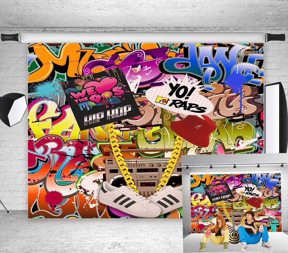 Qian 7x5ft Hip Hop Graffiti Theme Photography Backdrops 7×5 FT, 2