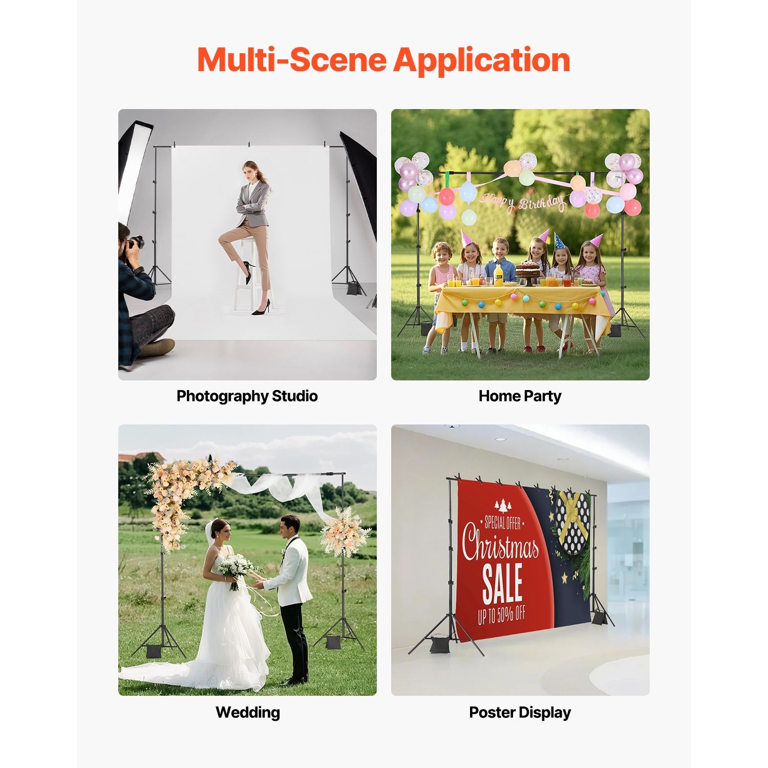 7x10ft Adjustable Backdrop Stand with 3 Crossbars, Portable Photo Studio Frame