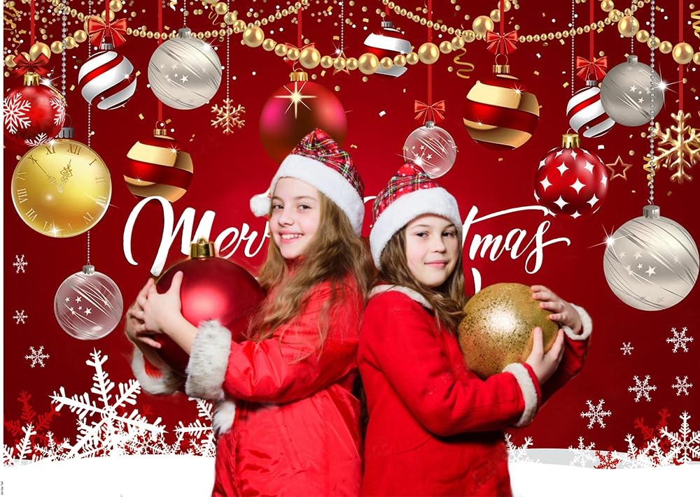 CHAIYA 7x5ft Red Christmas Backdrop Merry Party 7′x5′,