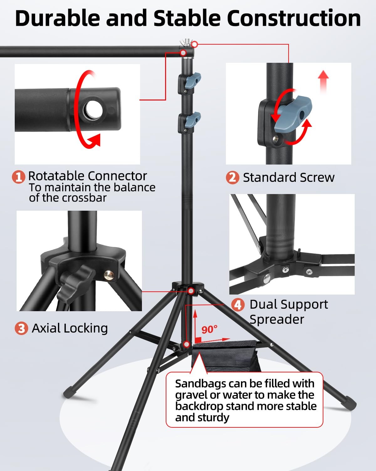 Photo Backdrop Stand 10×8.5ft(WxH), Heavy Duty Background Stand with 2 Sandba…