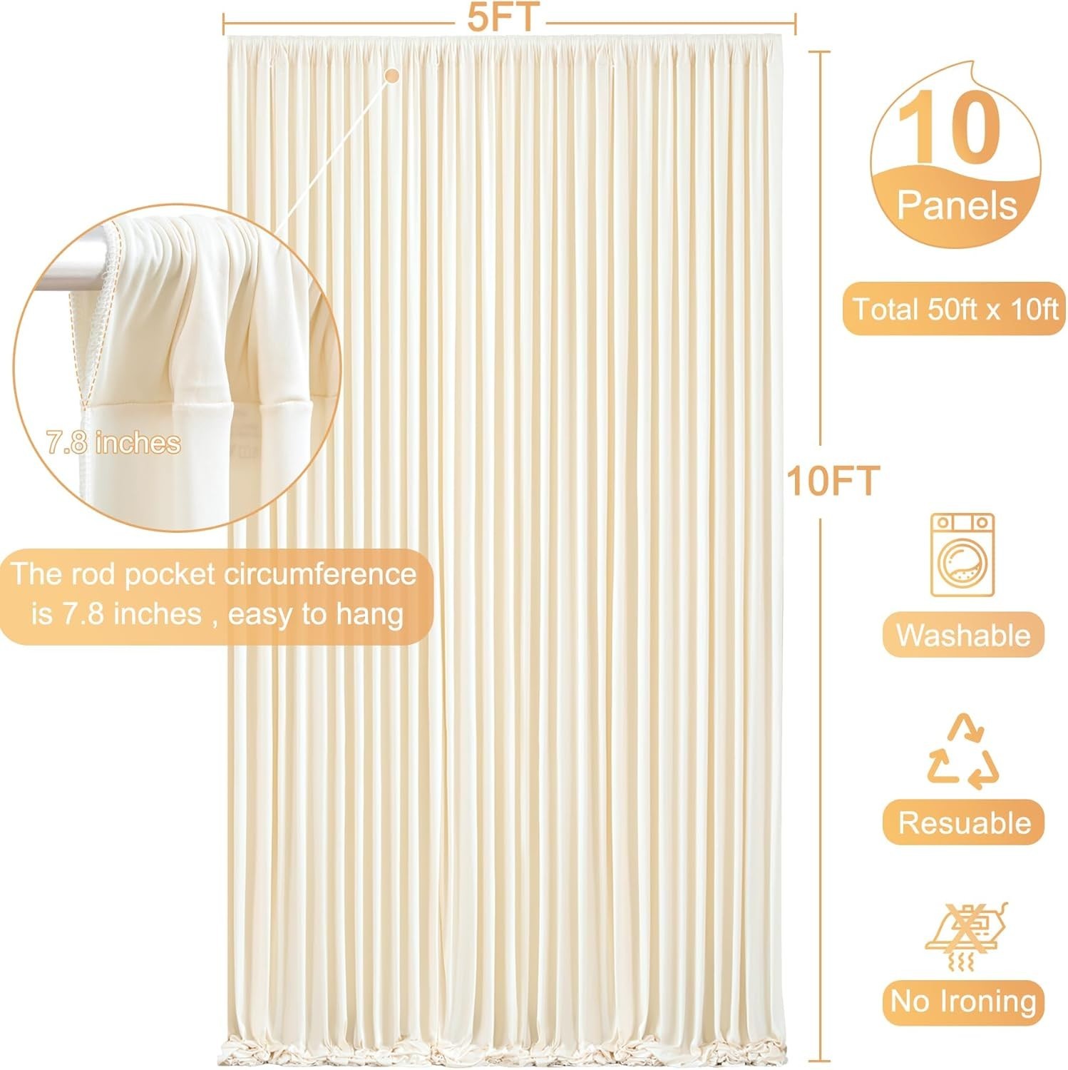 10 Panels Champagne Backdrop Curtain for Parties Wedding Baby Shower Photos