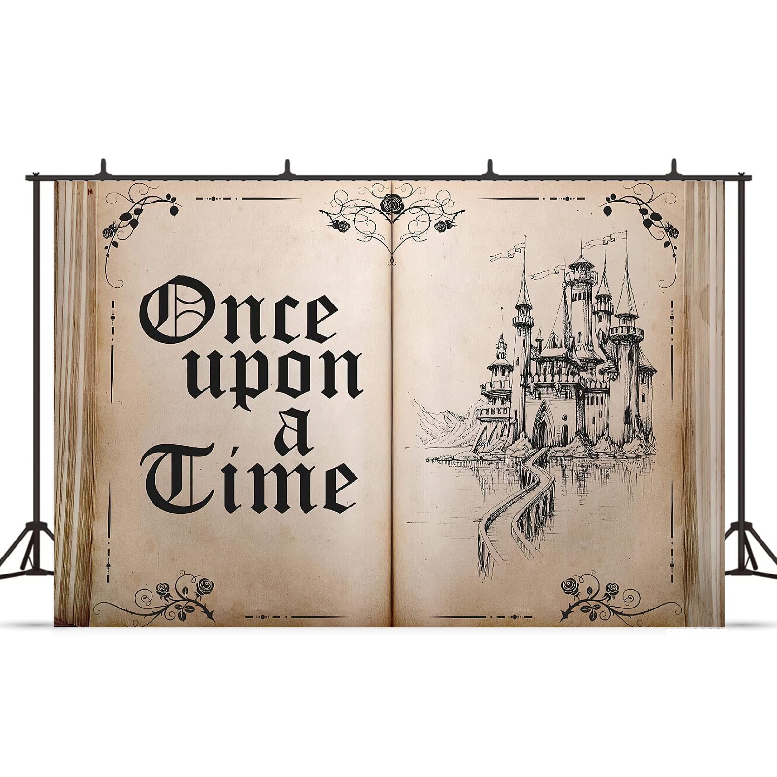 Fairy Tale Books Backdrop Once Upon a Time Backdrops Ancient 7×5 FT, brown
