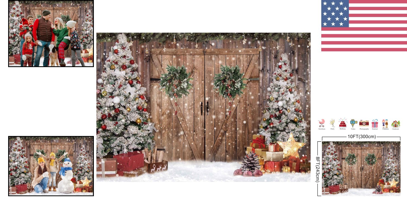 Multicolor 10x8FT Winter Christmas Backdrop – Ideal for Holiday Celebrations
