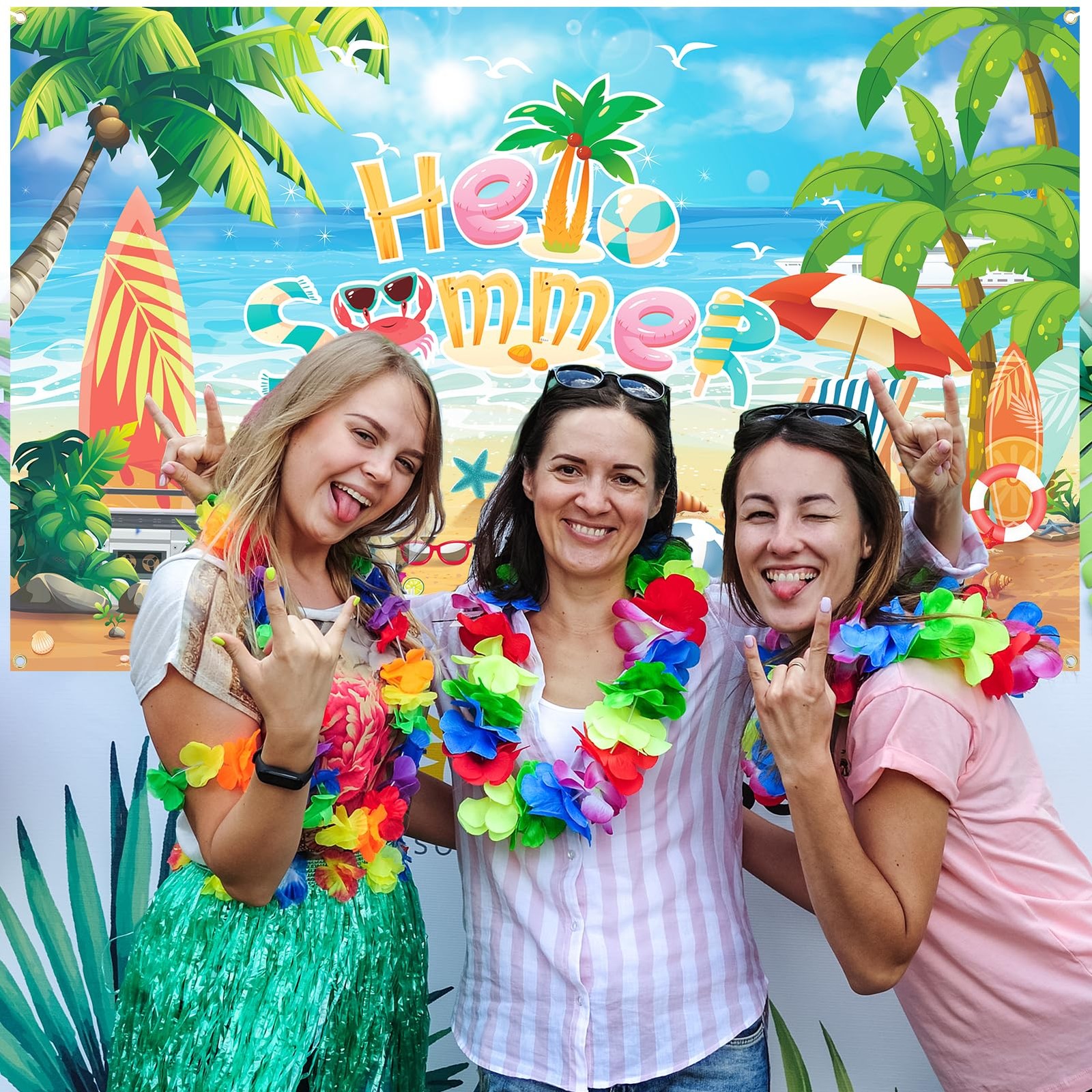 Hello Summer Beach Photo Backdrop Schools Out End School Year 71×43 Inch Prop