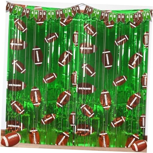 Pack Football Party Decorations Photo Props 3.3×6.6 ft Football Foil Fringe 2