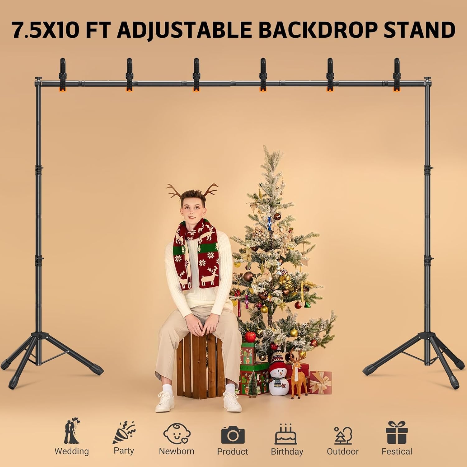 3-in-1 Portable Backdrop Stand Adjustable Background Banner Holder Tripod Metal