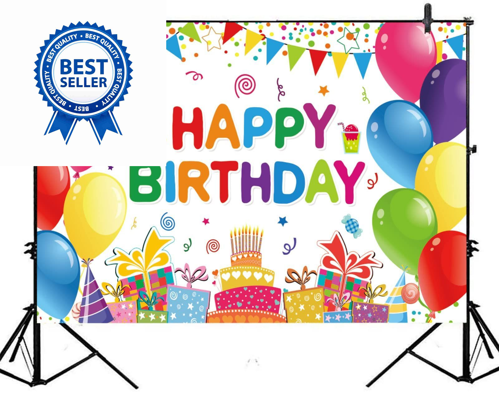 Happy Birthday Backdrop Banner- Colorful 6×3.6ft, Multicolor
