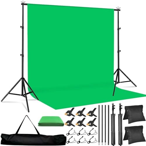10×8.5 ft Adjustable Green Screen Backdrop Kit with Stand, Photo 8.5×10 ft