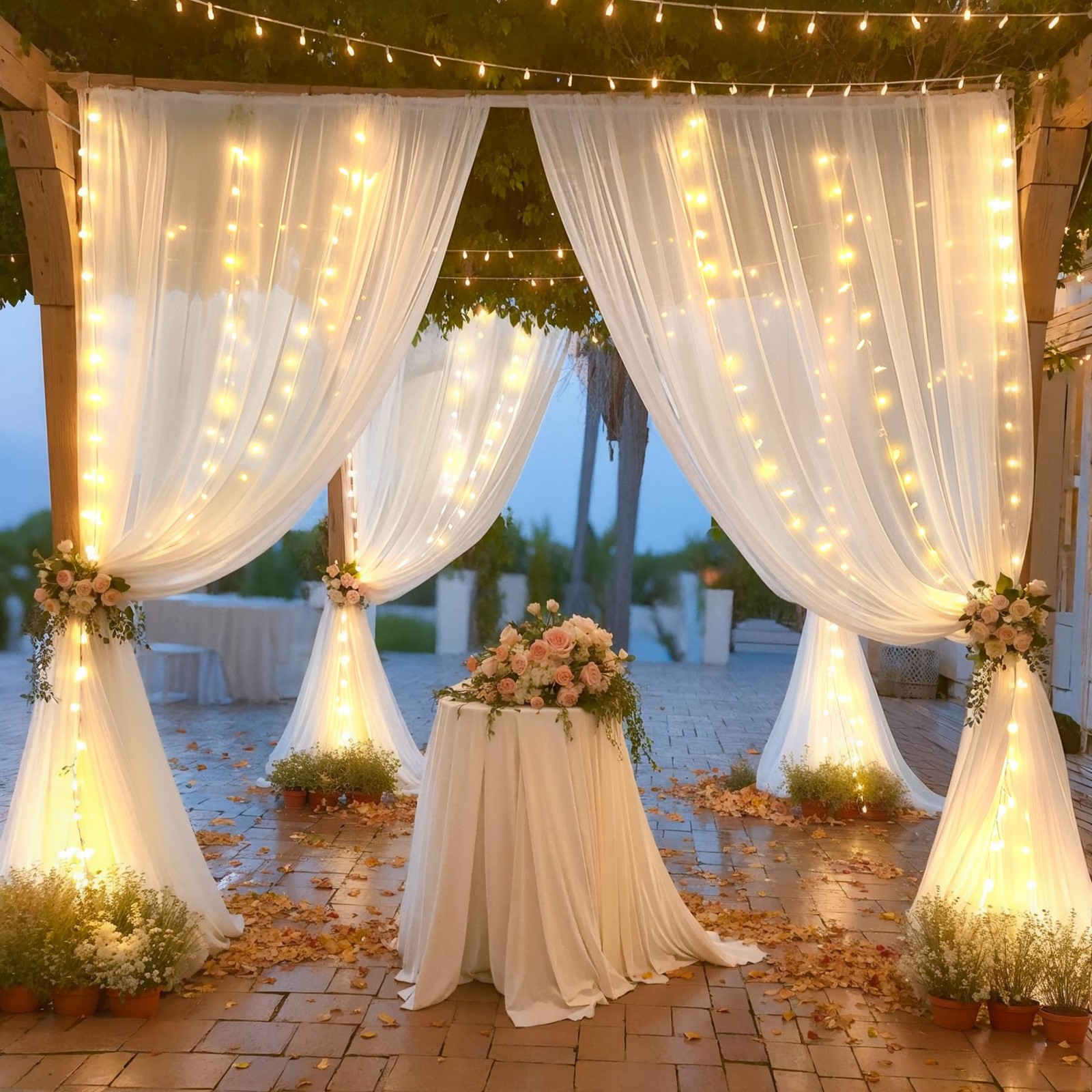 20×10ft White Tulle Backdrop Curtain with Lights String for Parties, Sheer Ph…