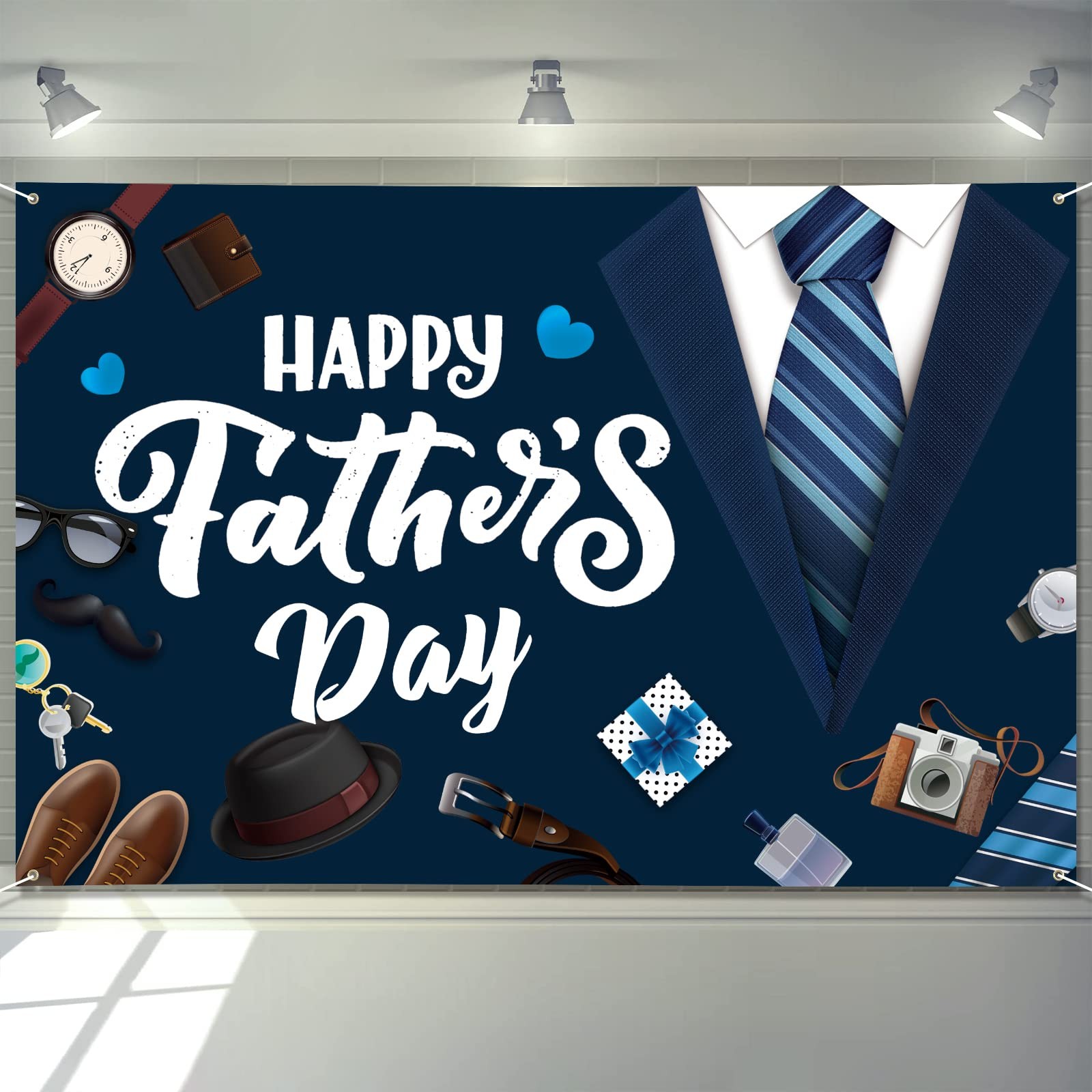 Large Fathers Day Banner Decorations 72 inches x 48 inches, Dark Blue