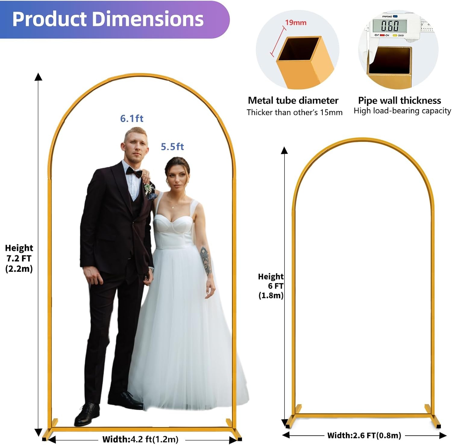 Arch Backdrop Stand Set of 2 7.2ft & 6ft Metal Arch Frame W/ Ground Stakes Party