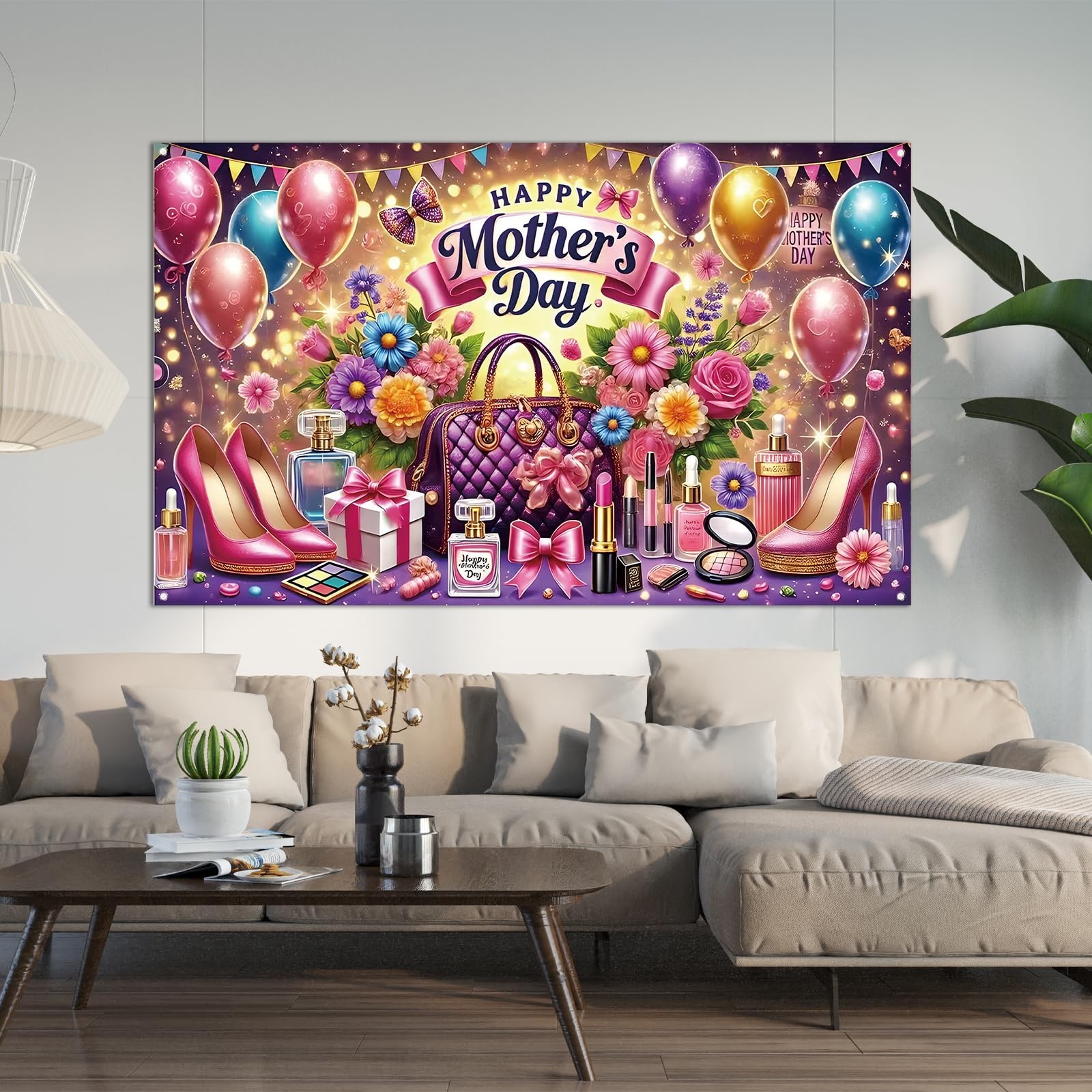 Happy Mothers Day Backdrop for Photography 71 x 43 inches, Multicolor