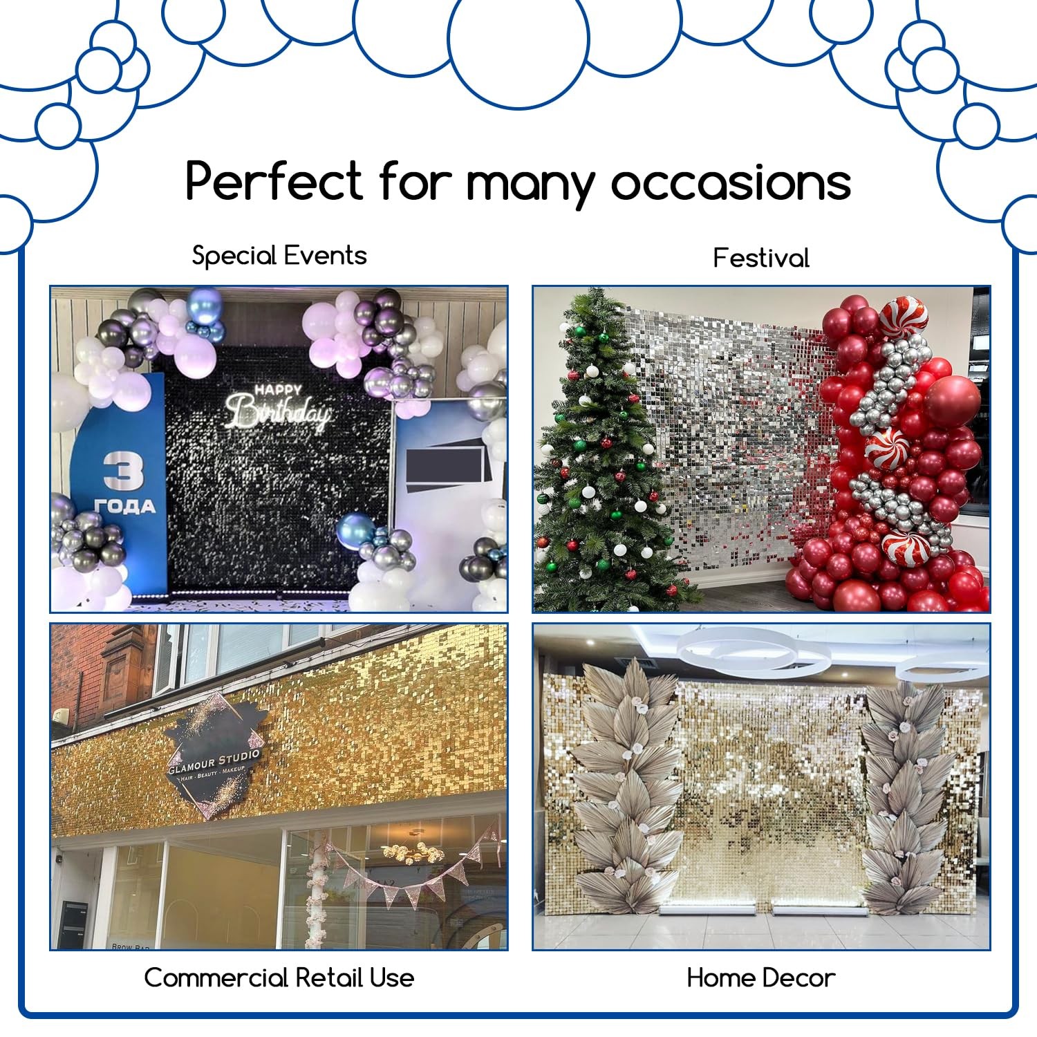 COKAOBE Blue Shimmer Wall Backdrop, 36PCS Square 36pcs (6x6ft), Dark