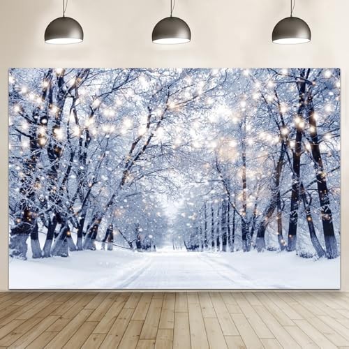 Winter Backdrop Wonderland White Snowy Forest Glitter Trees for 7x5ft