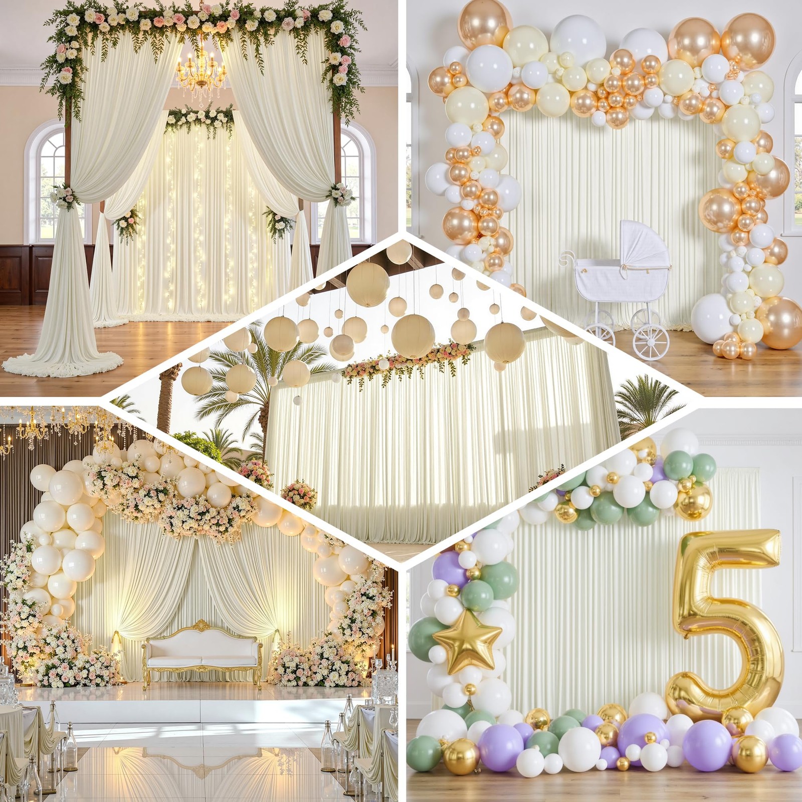 Ivory Backdrop Curtain Wedding Party Polyester Photo Back Drop Cloth 20x12ft