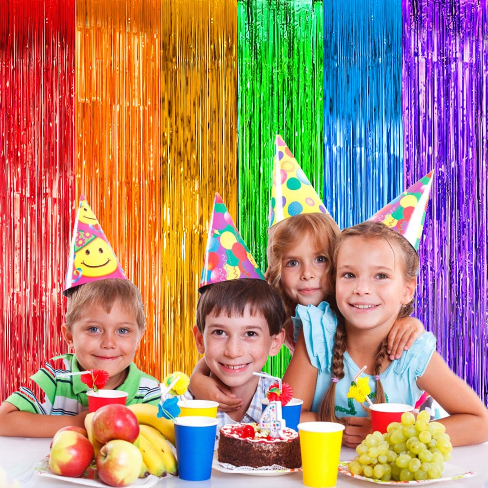 Rainbow Foil Fringe Curtains Party Photo Backdrop 3.3×6.6 FT Multi 4 Pack