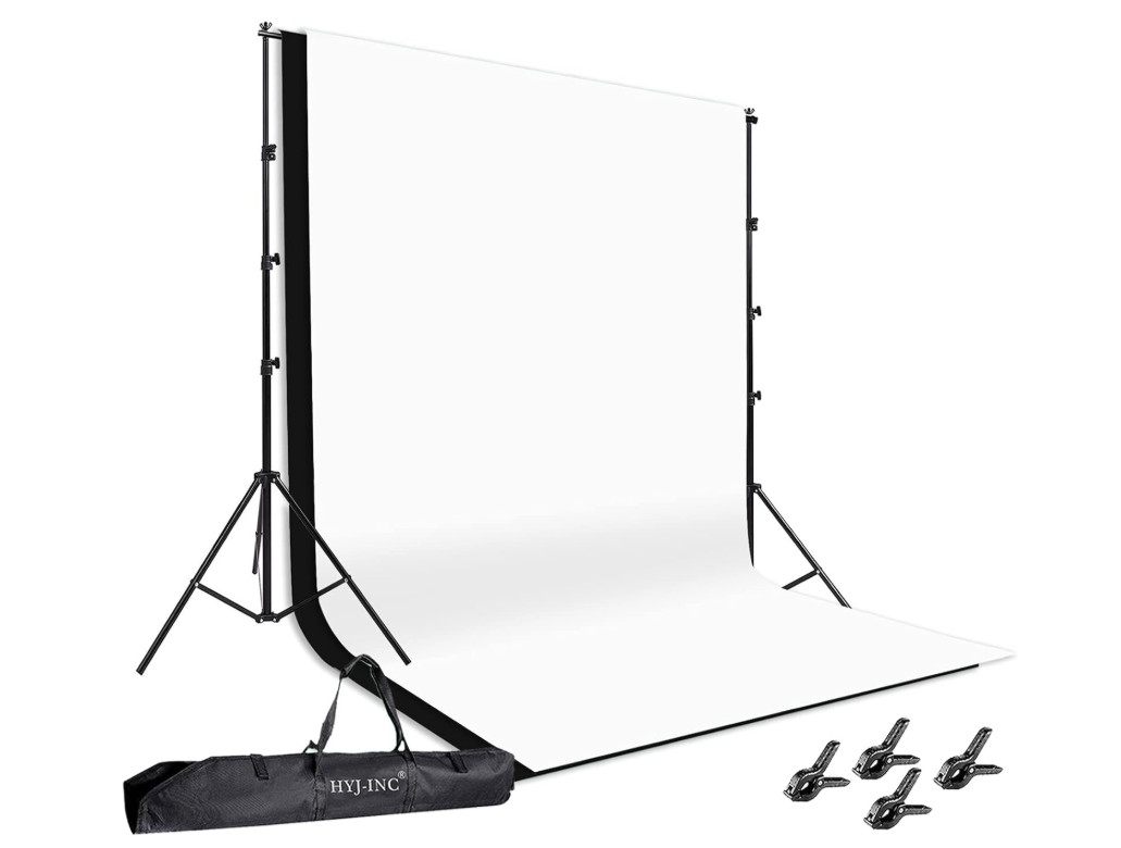 Photo Background Support System with 8.5 x 10ft Backdrop Stand Kit, 100% Whit…