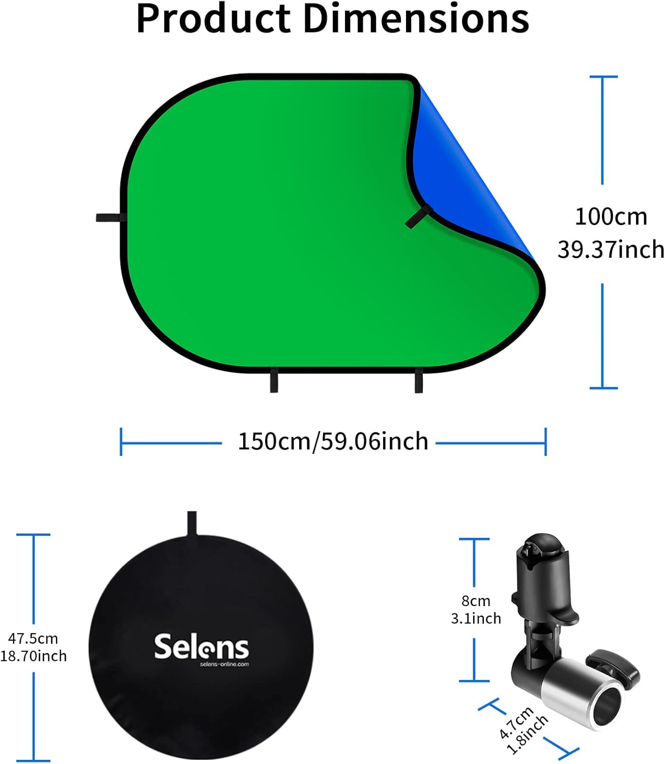 Selens 3X5Ft Green Screen Backdrop for Photography, 2-In-1 Collapsible Backgroun