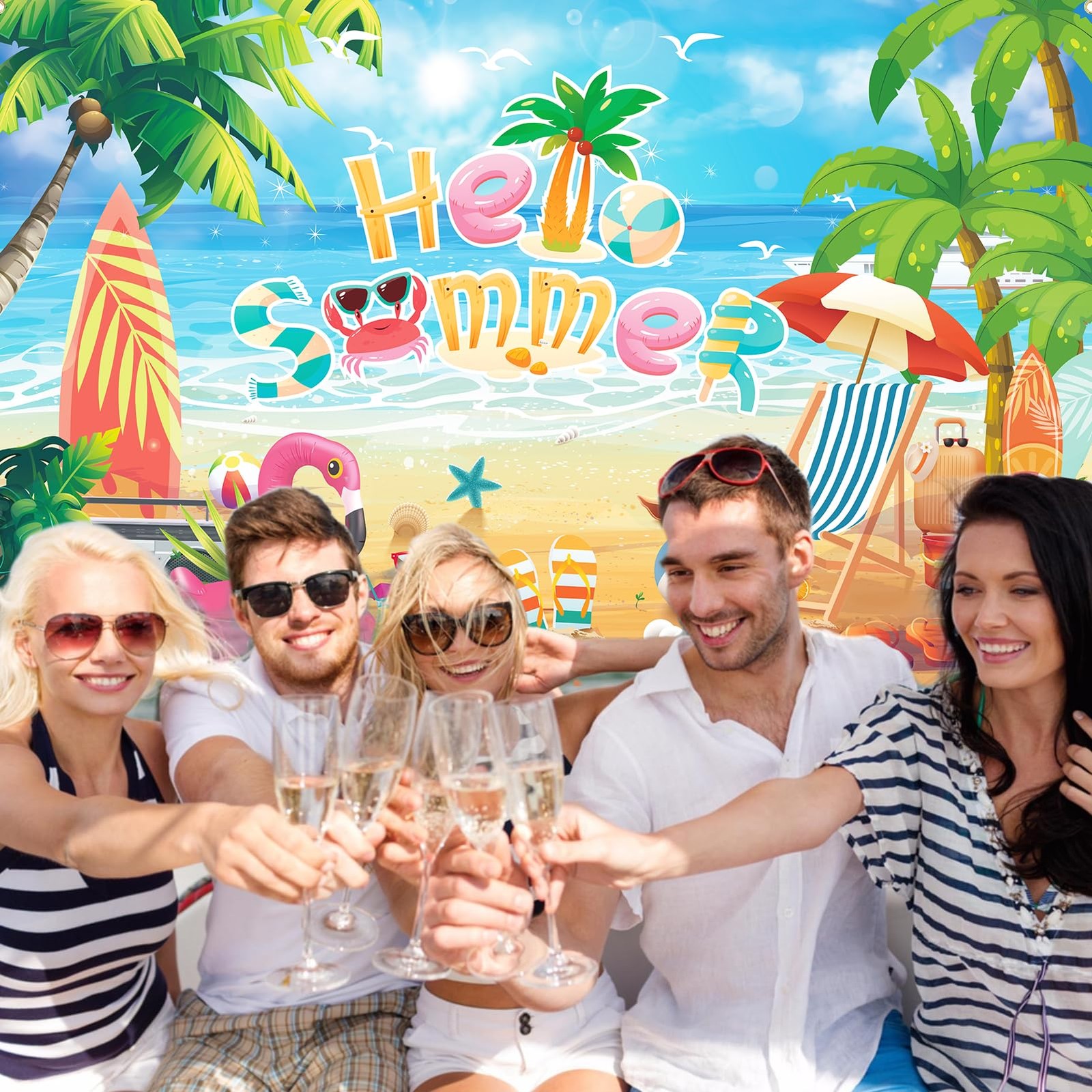 Hello Summer Beach Photo Backdrop Schools Out End School Year 71×43 Inch Prop