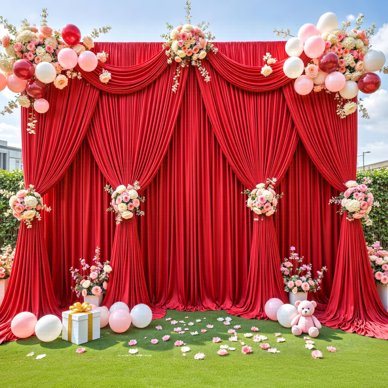 20ft x 12ft Red Backdrop Curtains Wrinkle Free Wedding Party Drapes Cloth Set