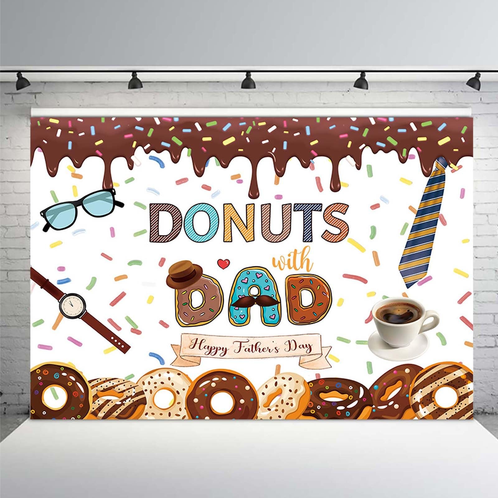 7x5ft Happy Father’s Day Backdrop Donuts with Dad Sprinkles Decorations Banner