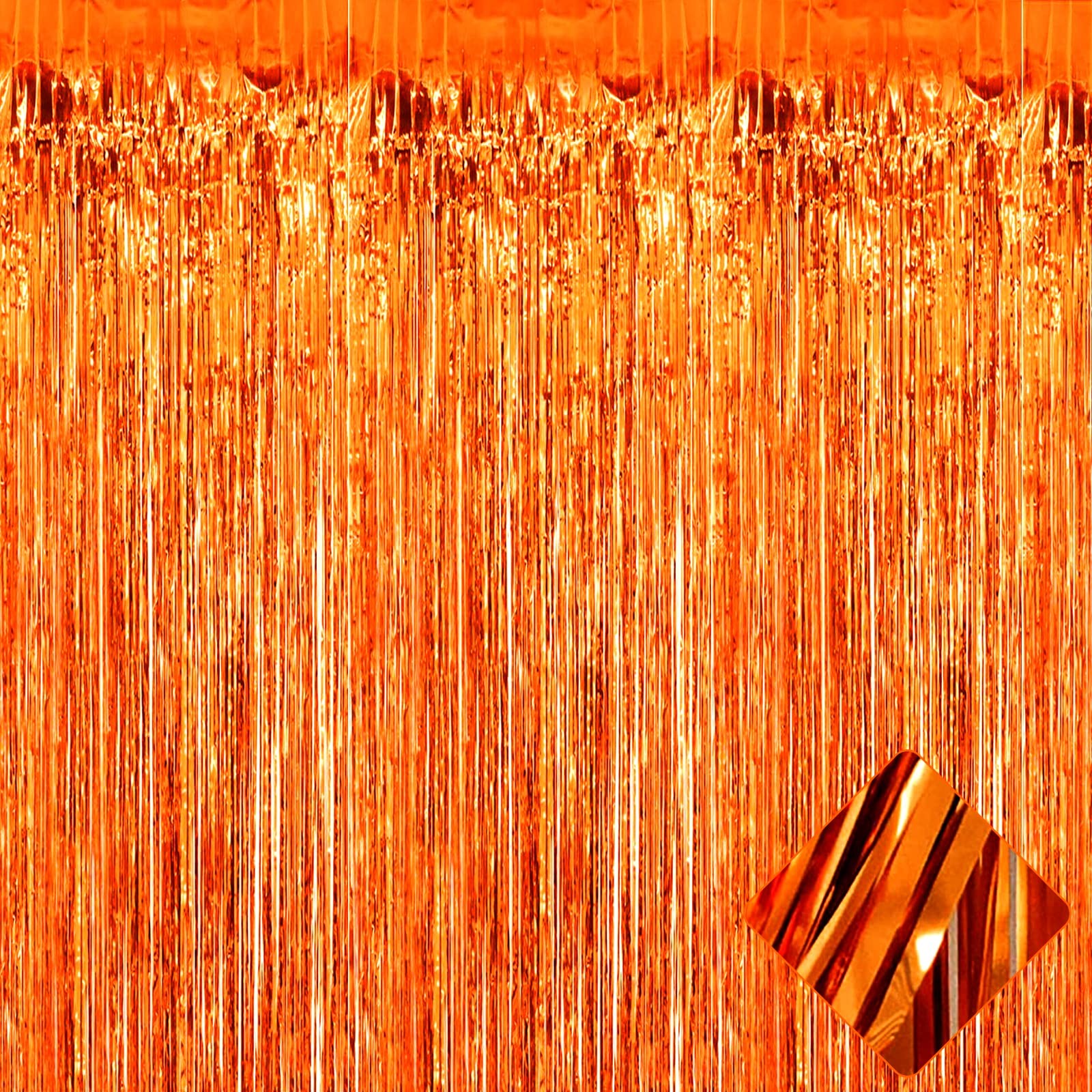 4 PCS Orange Foil Fringe Curtain Backdrop 3.2×9.8 Ft Tinsel Streamers