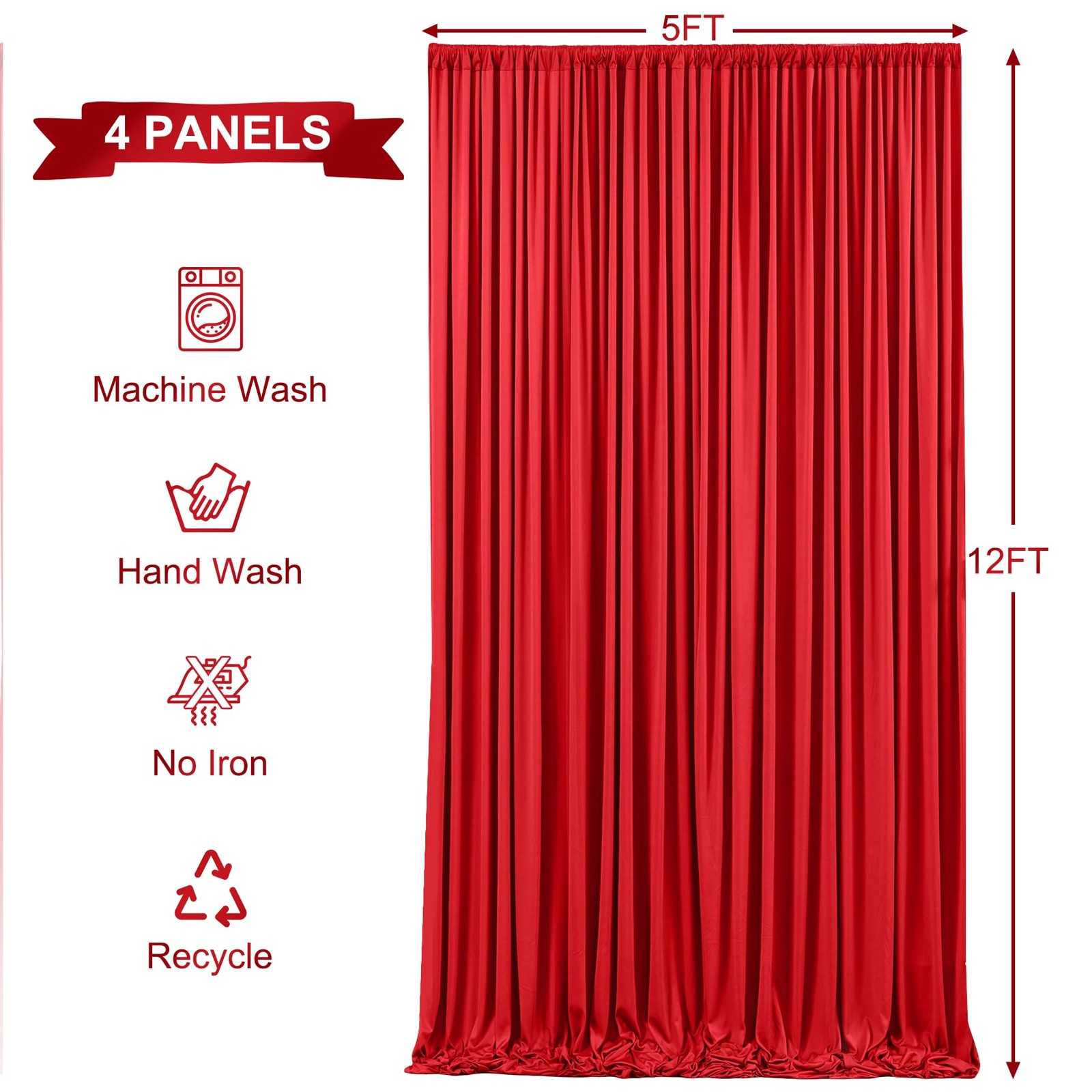 20ft x 12ft Red Backdrop Curtains Wrinkle Free Wedding Party Drapes Cloth Set