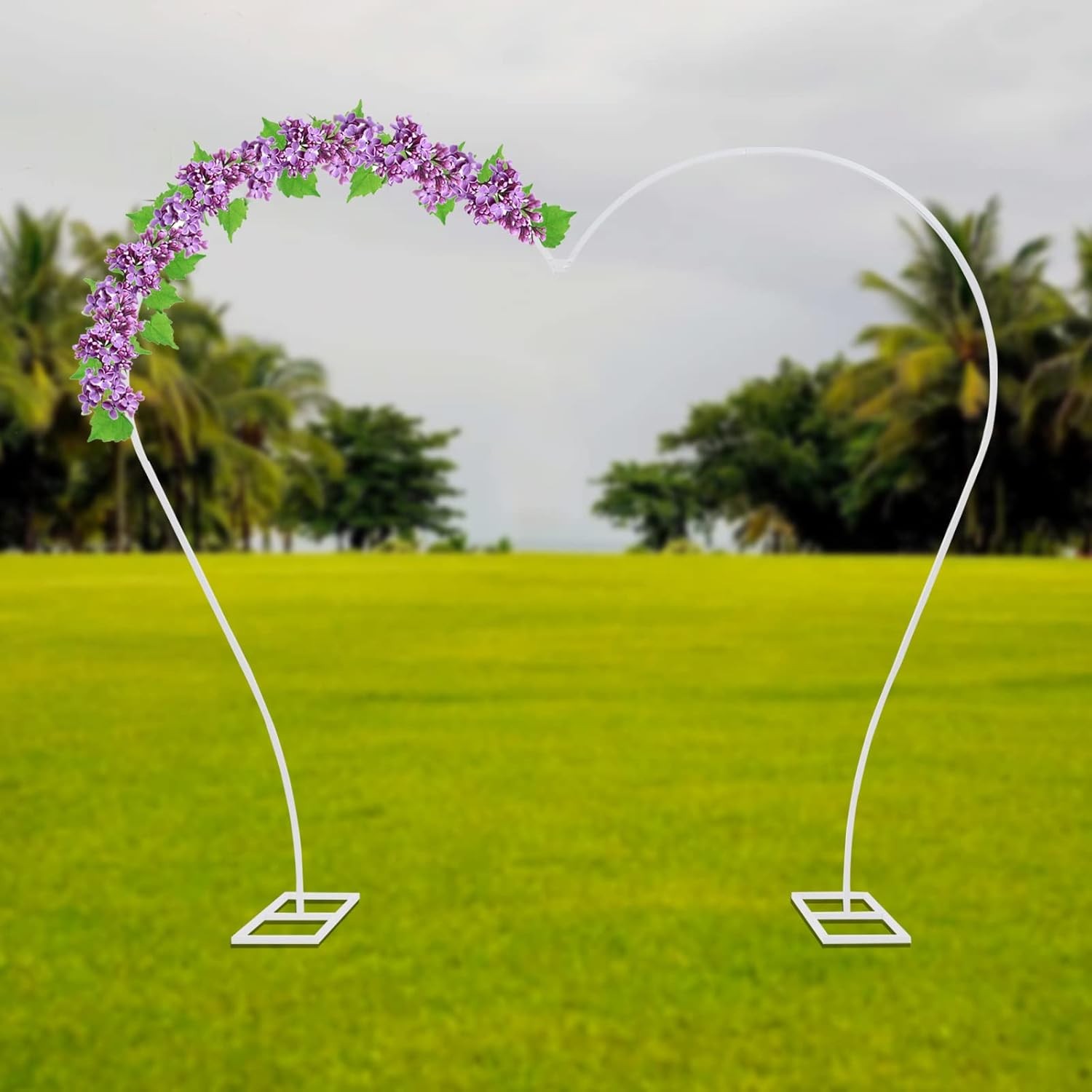 Heart-Shape Floral Wedding Backdrop Arch Stand, 8.7ft L X 7.7ft H Metal Arch Bac