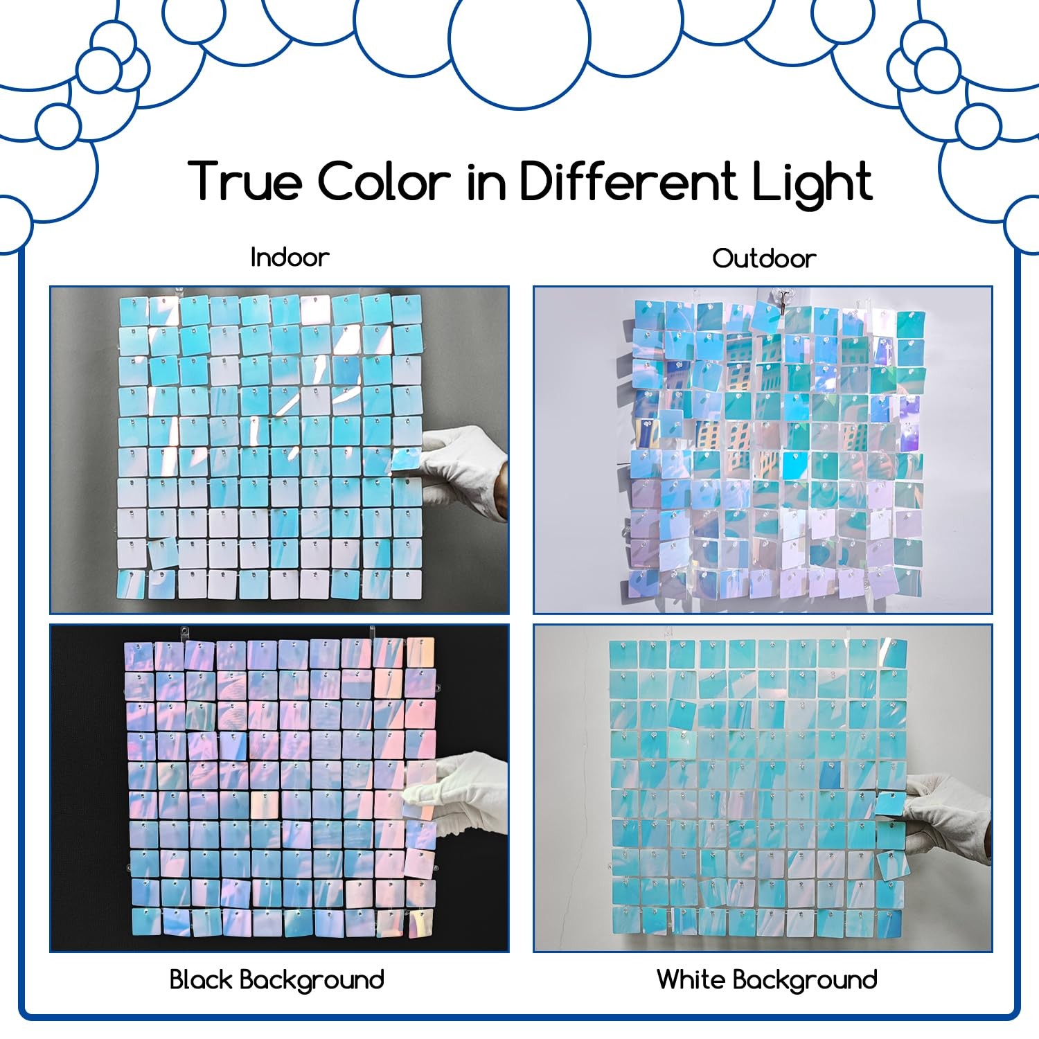 Iridescent Blue Shimmer Wall Backdrop, 24PCS Square Sequin Shimmer Backdrop P…