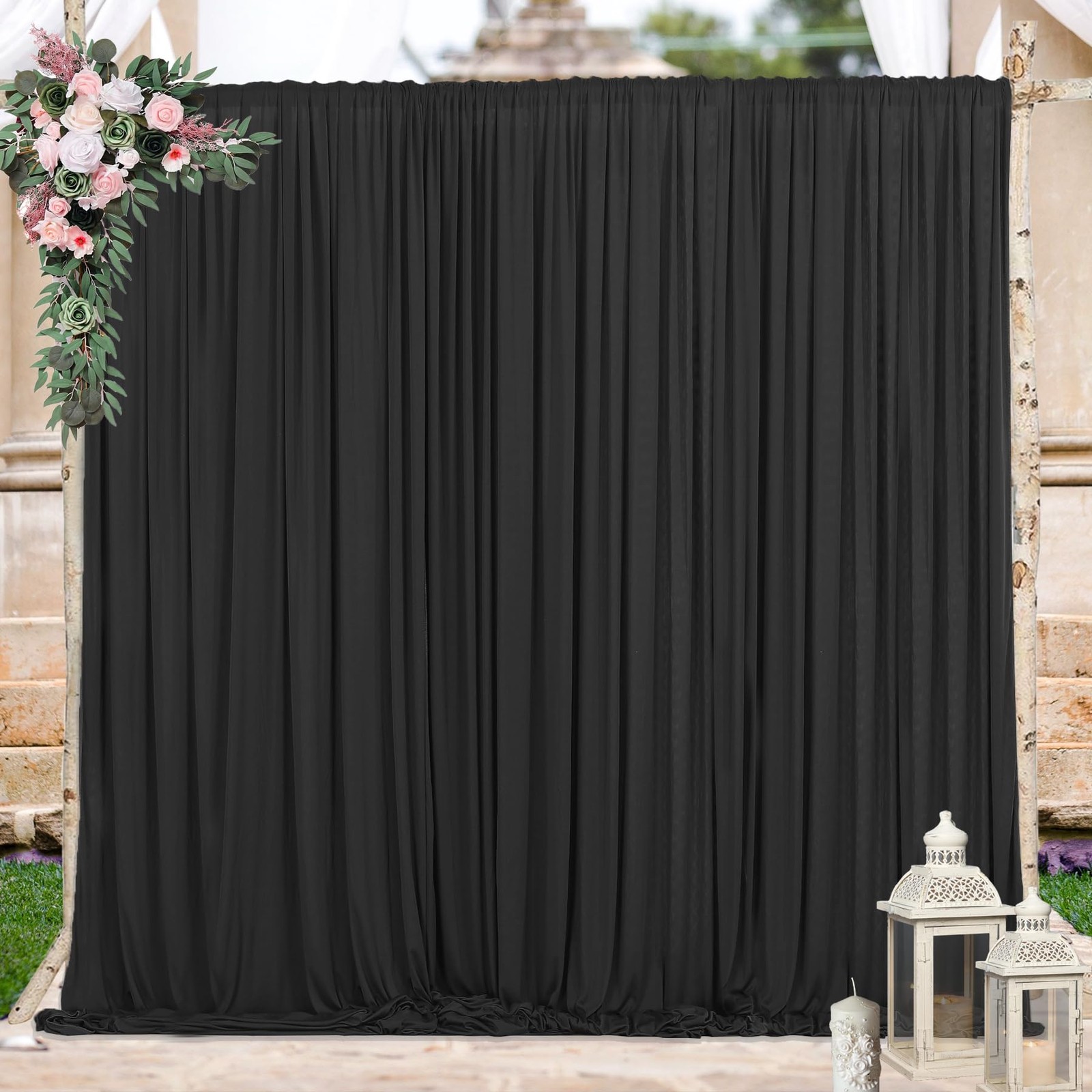 2 PCS 5×10 FT Black Wrinkle Free Soft Fabric Backdrop Curtains Wedding Drapes