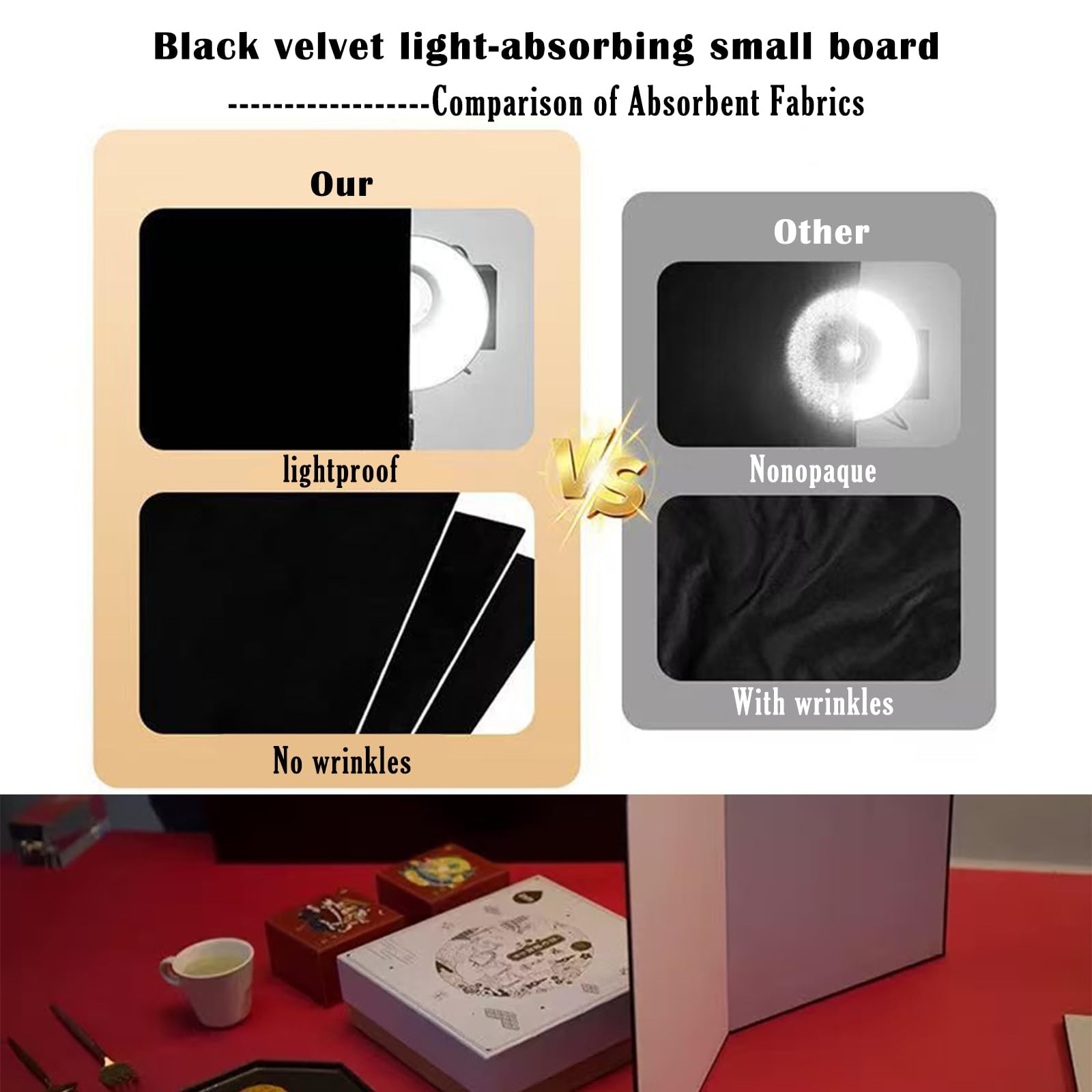 14PCS Black Velvet Flocked Product Photography Backdrops Board with 2PCS LED …