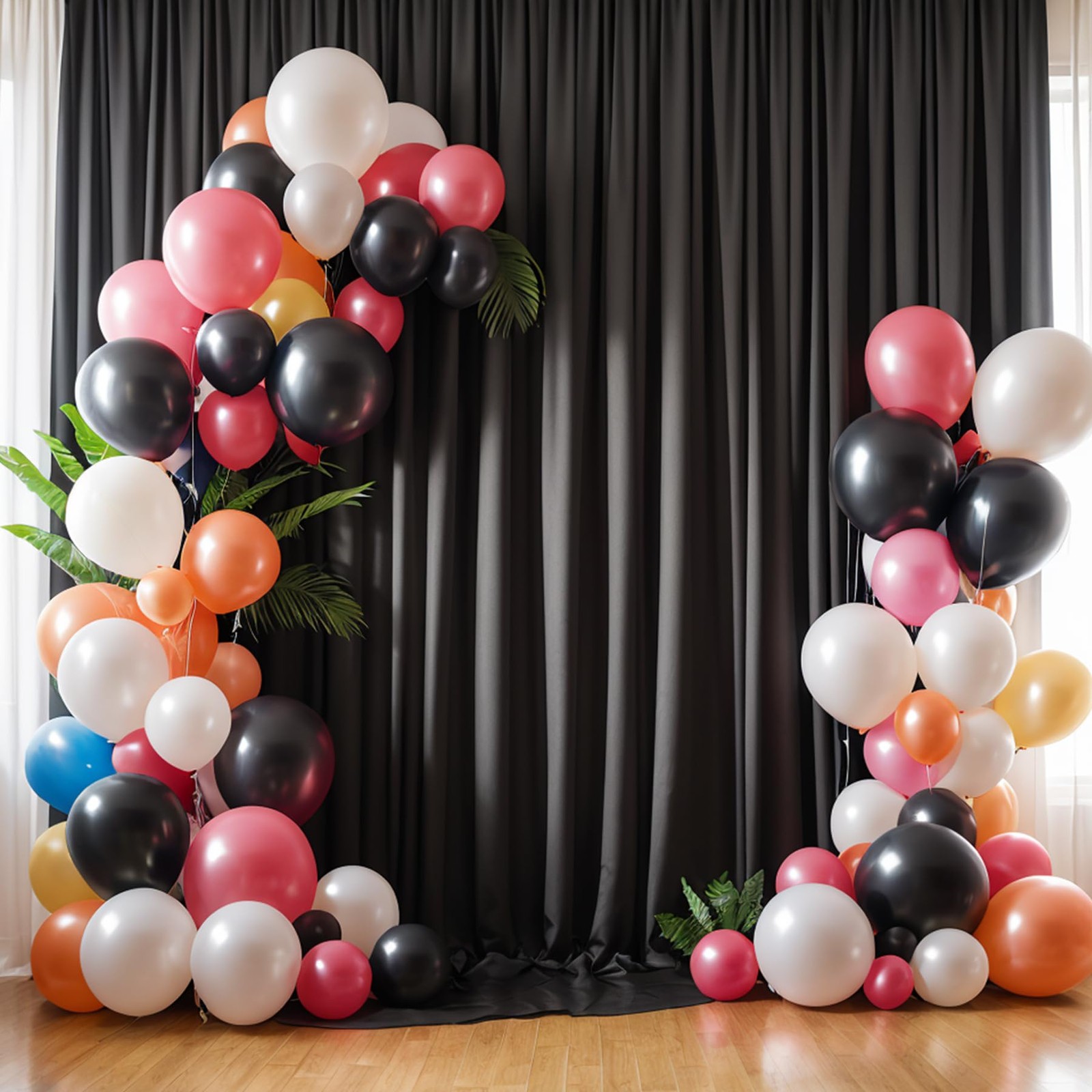 10x10FT Black Backdrop Curtains for Party, 2 Panels 5x10FT Thick Polyester Ba…