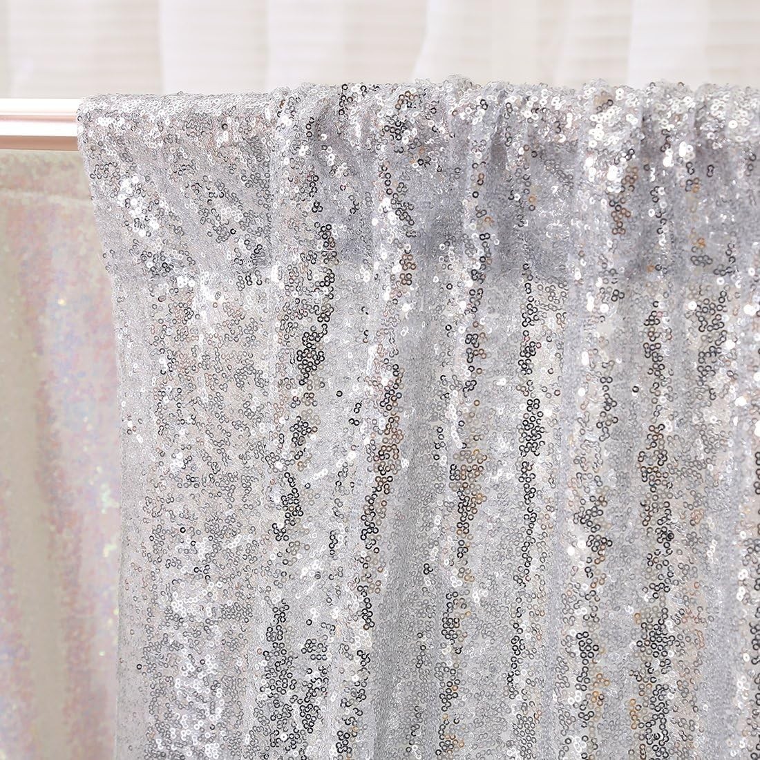 Silver Sequin Backdrop,7FT x 7FT Sequin Photography Backdrop Curtain for Part…