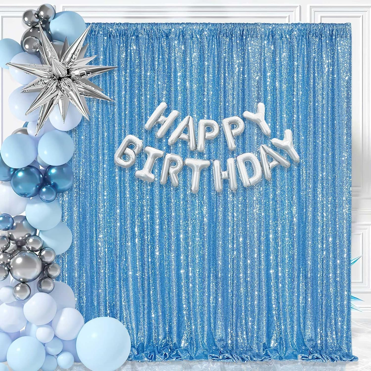 Baby Blue Sequin Backdrop Curtain 7ft x 7ft Glitter Photo Background | Glitter P
