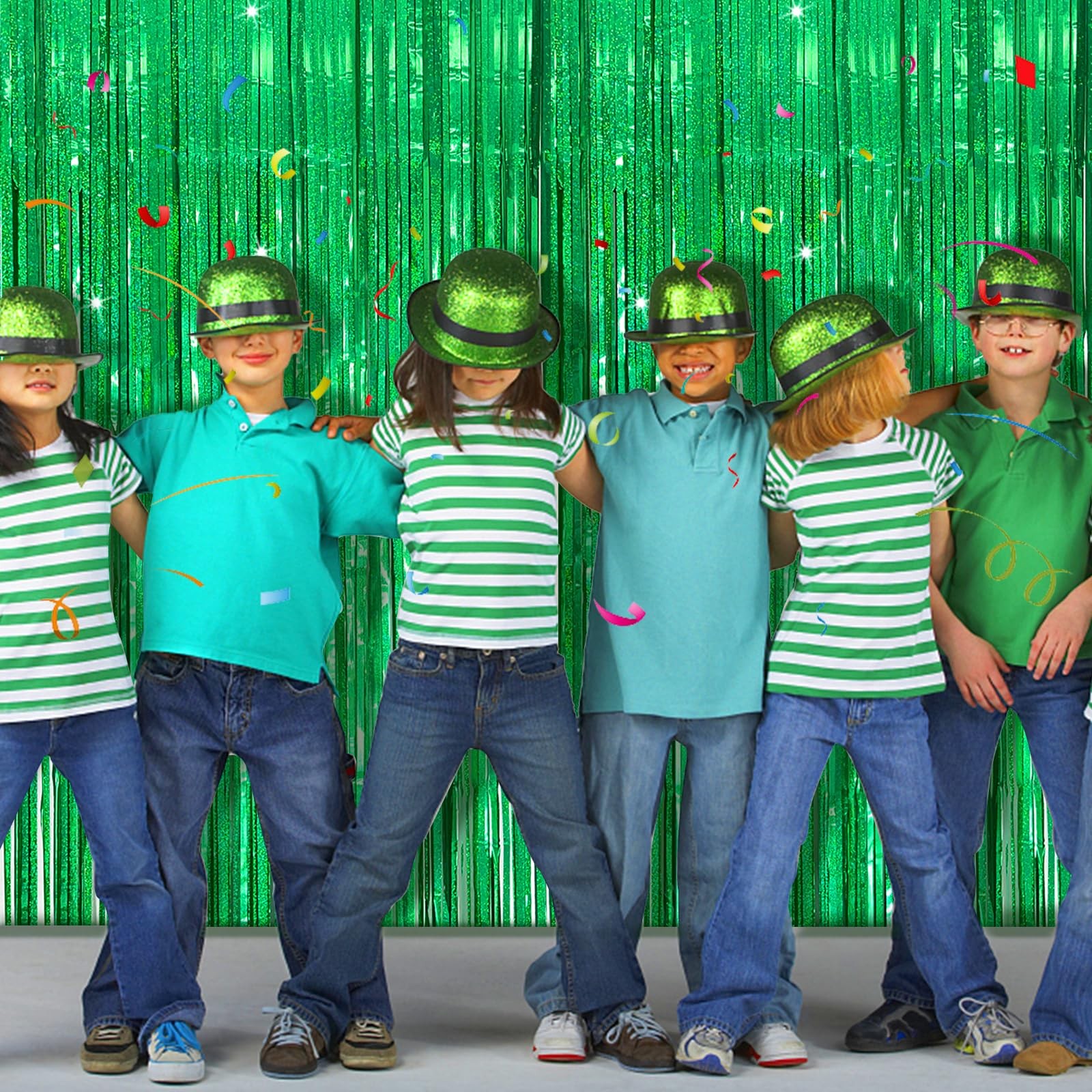Green Tinsel Foil Fringe Curtains Backdrop Birthday Party Decor Streamers 2 PCS