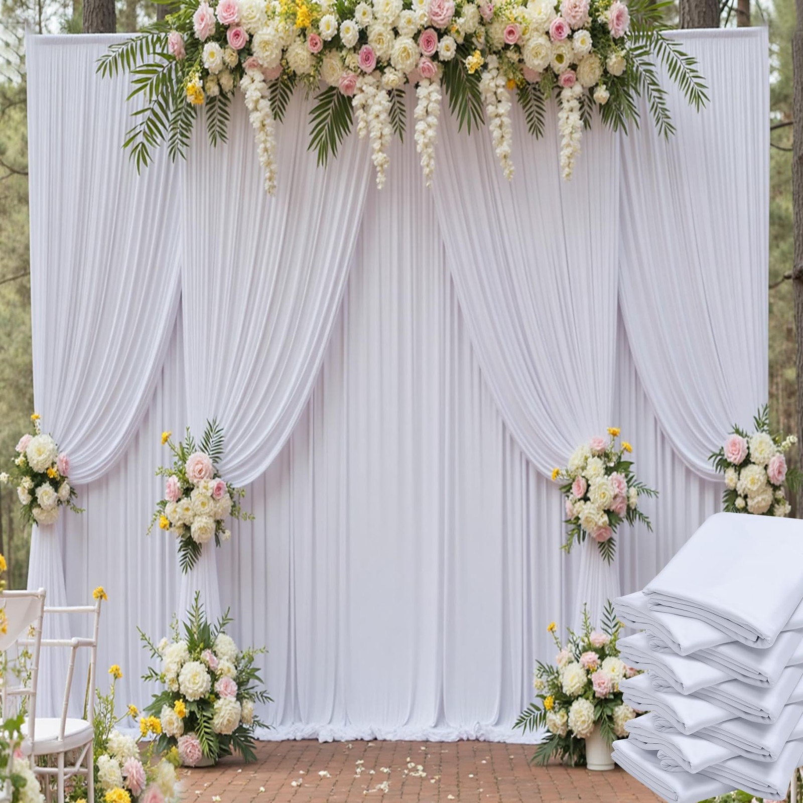 50ft x 15ft White Backdrop Curtain x (W5′ x H15′, 10panels),