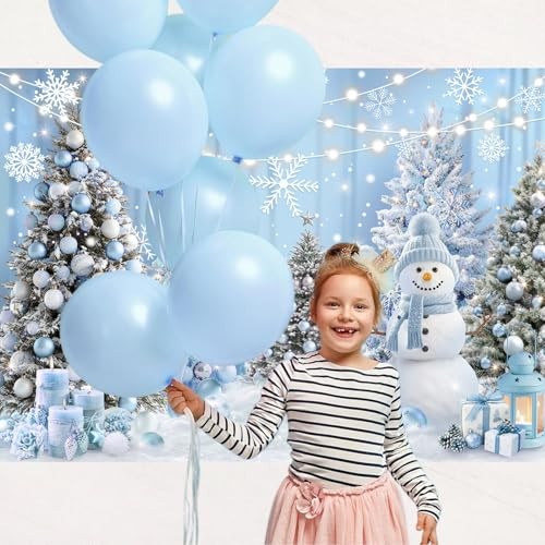 Blue Snowflake Backdrop for Winter Wonderland – 6x4ft Snowy Forest Trees