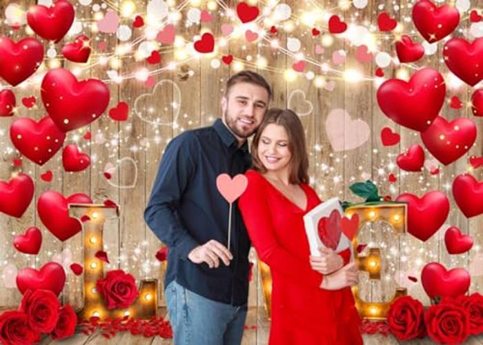 7X5ft Valentine’s Day Backdrop Red Love Heart Valentine’s Day Backdrop