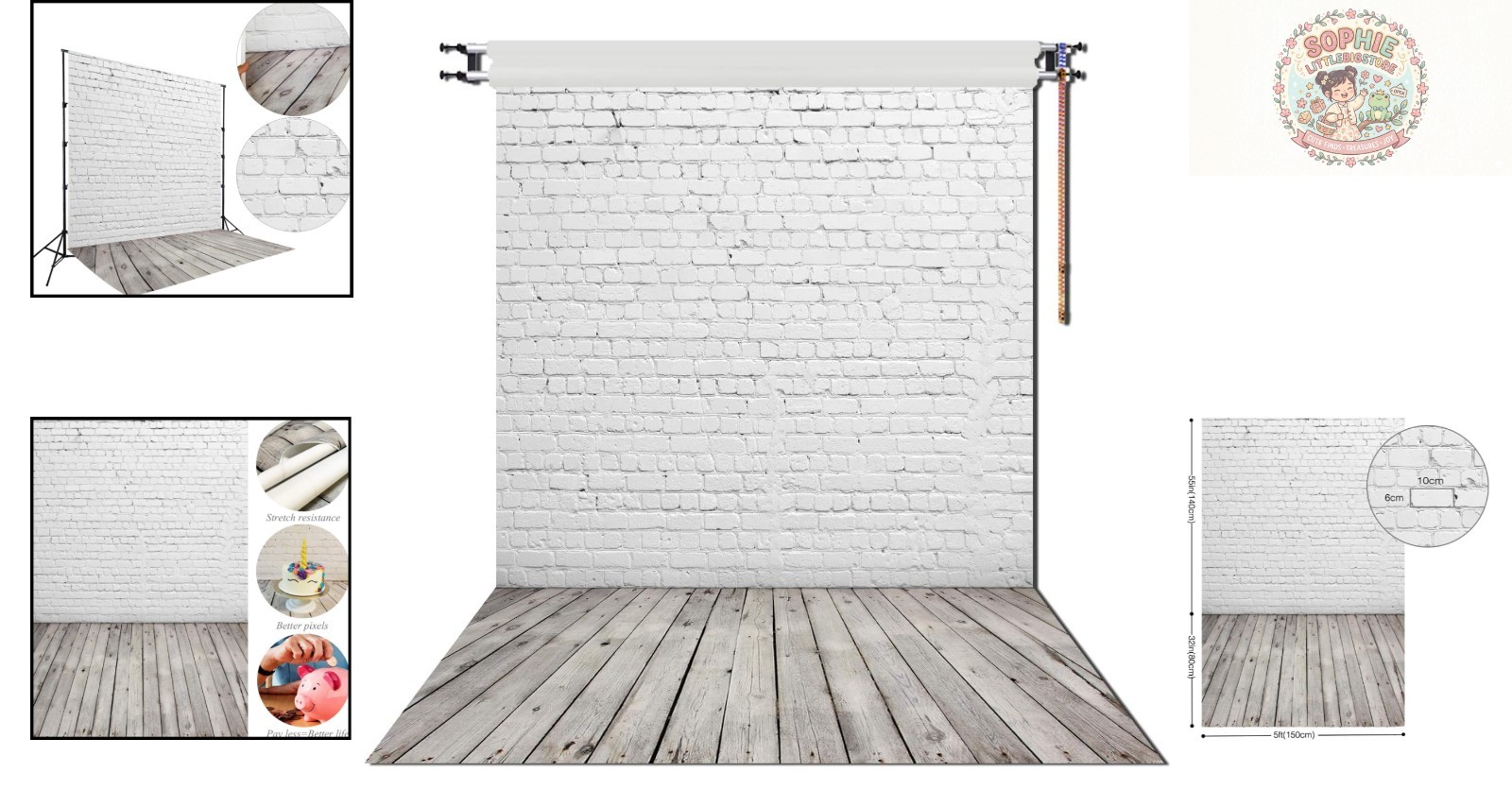 High-Quality 5x7ft Brick Wall with Gray Wooden Floor Photography Backdrop