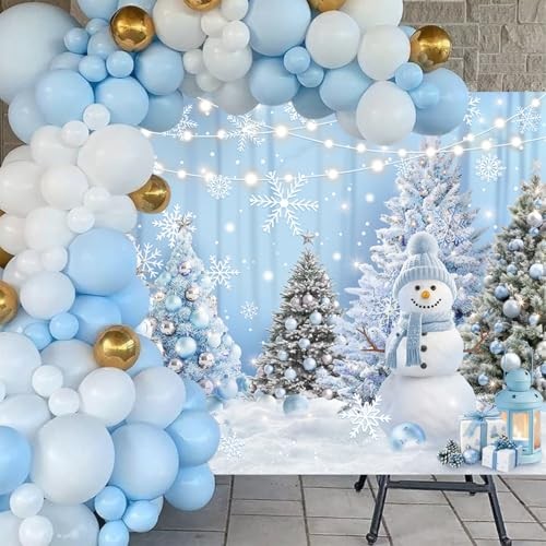 Blue Snowflake Backdrop for Winter Wonderland – 6x4ft Snowy Forest Trees