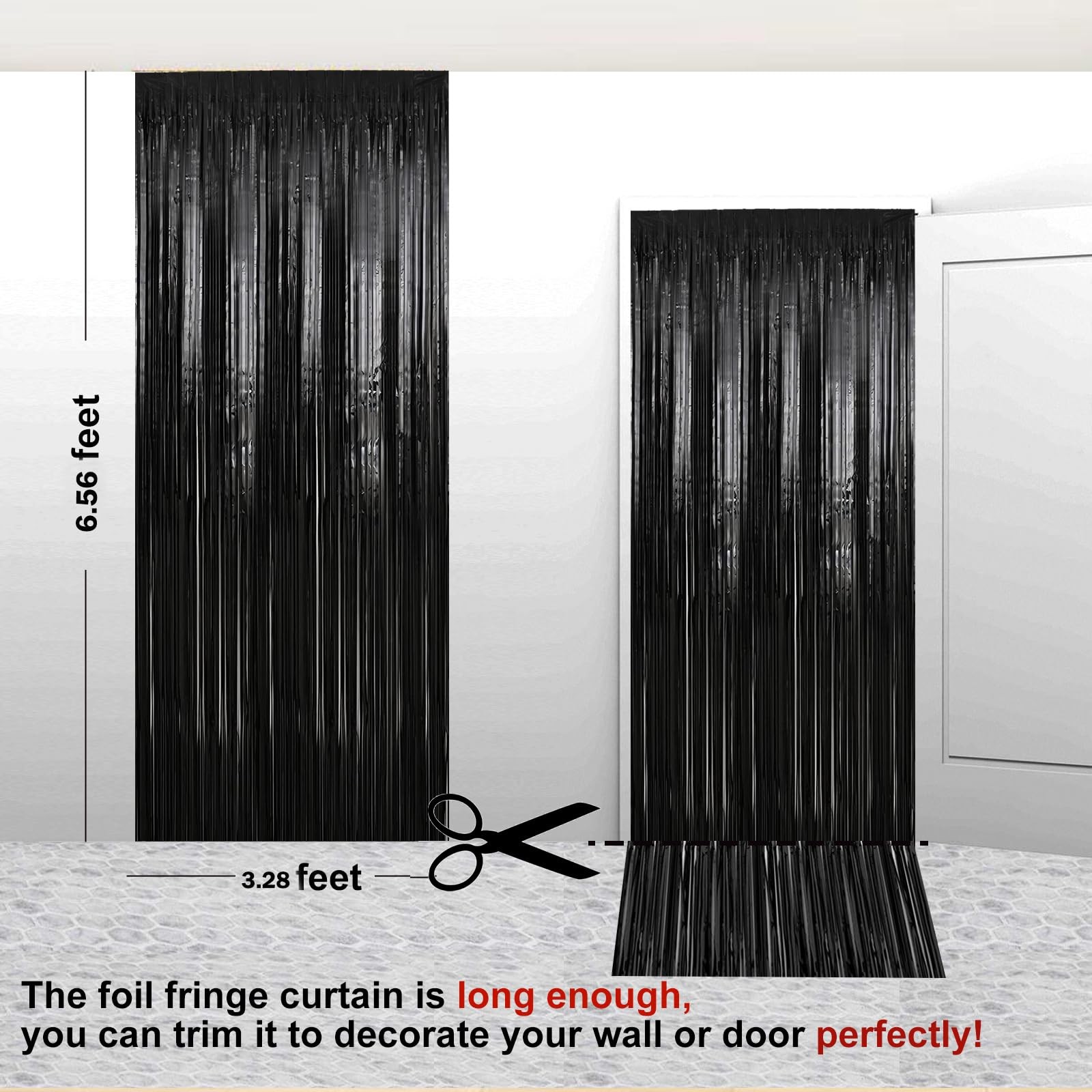 2 Pack 3.28 ft x 6.56 ft Black Tinsel Curtain Party Backdrop Decorations, Met…